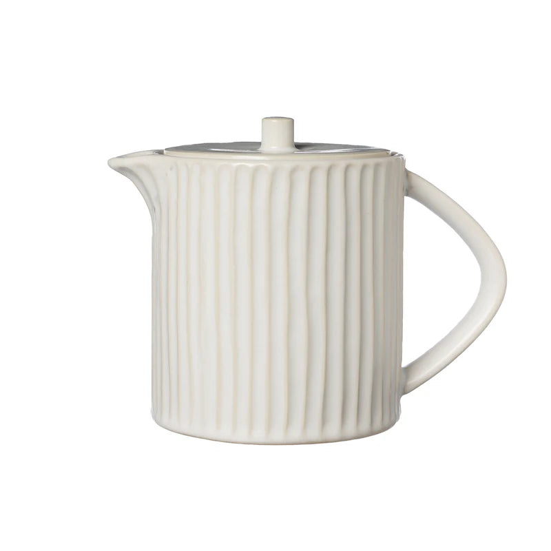 ERNST Teekanne mit Stövchen weiß geriffelt