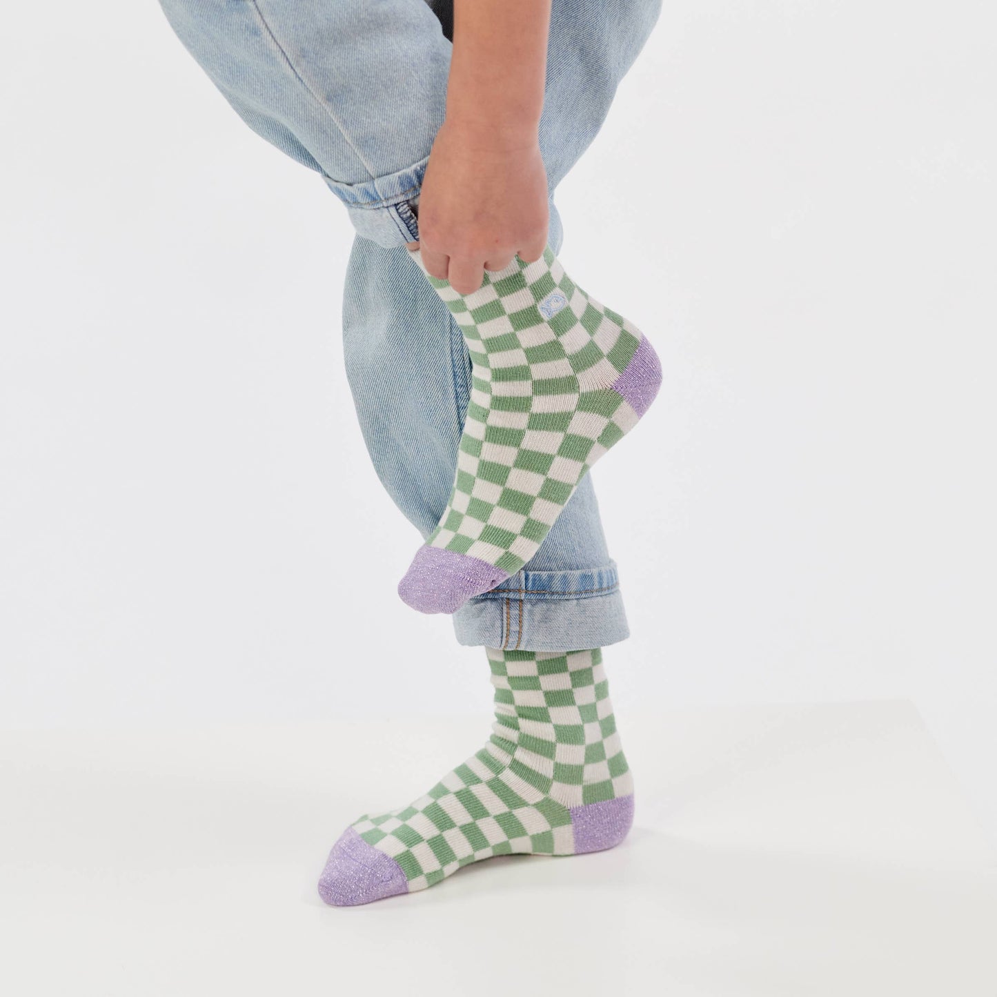 Mädchensocken mit Karomuster - Weiß und Grün