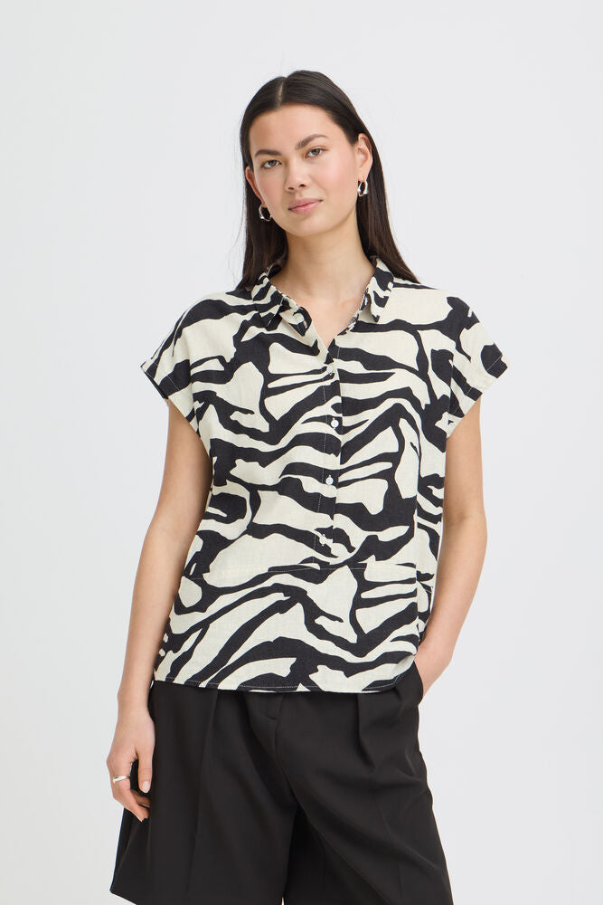 ICHI Lino blouse short sleeve