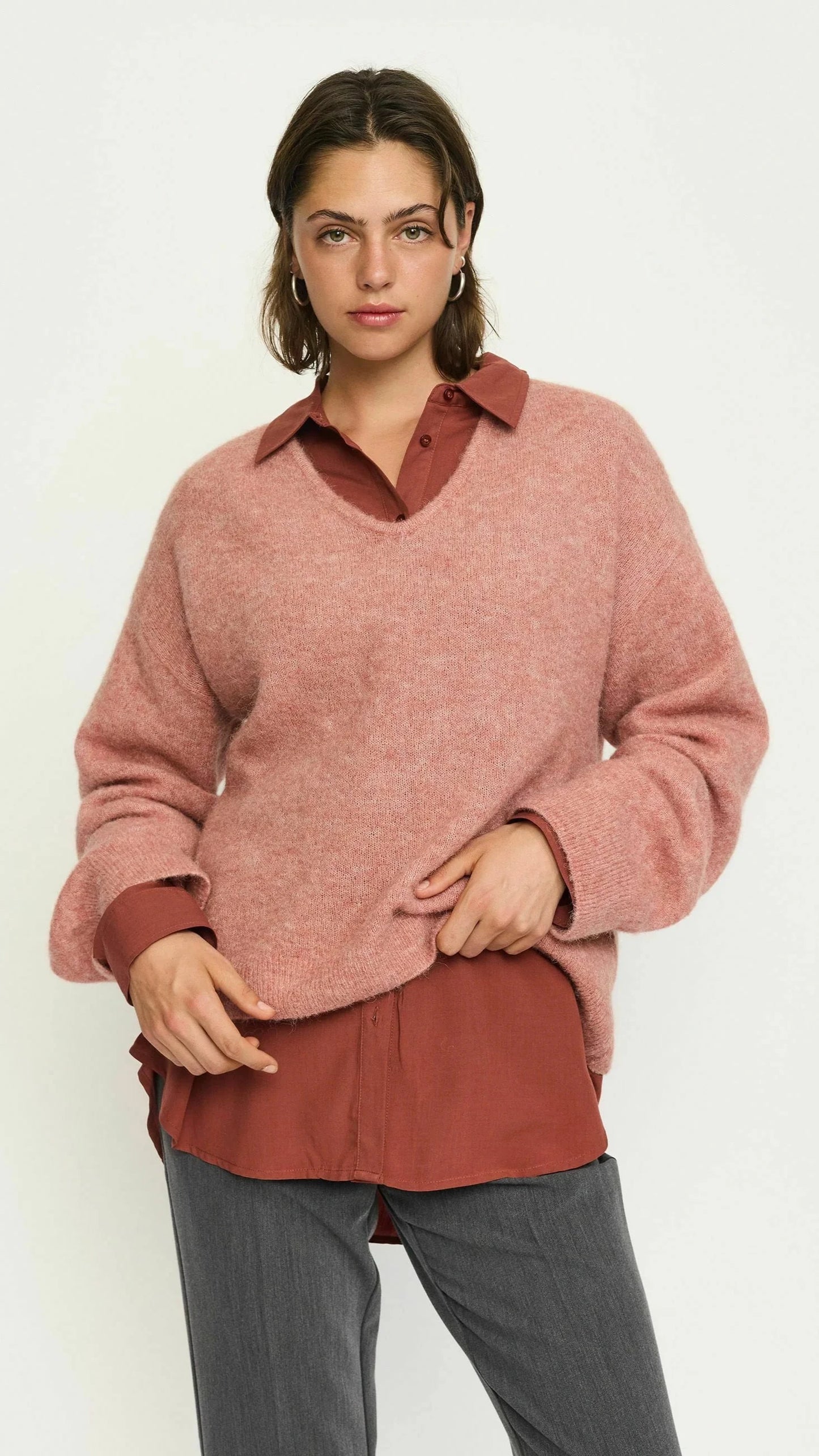 Soft Rebels Allison V Pullover - Rose Dawn Melange