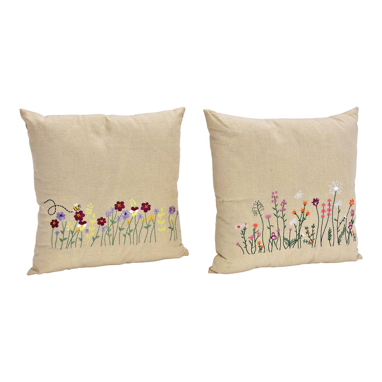 Kissen mit Blumenstickerei aus Leinen