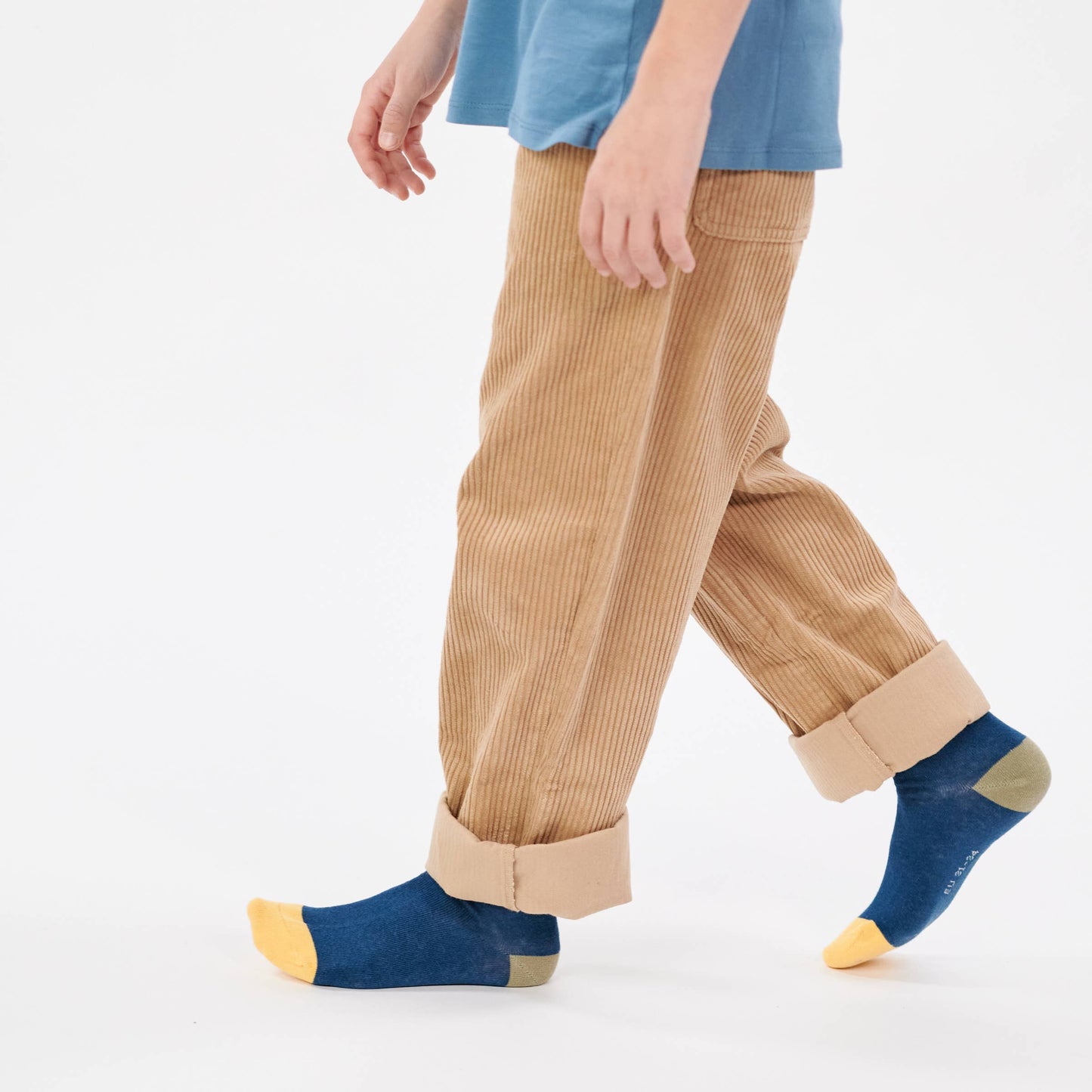 Retro-Jungensocken - Blau, khaki-gestreift und weiß