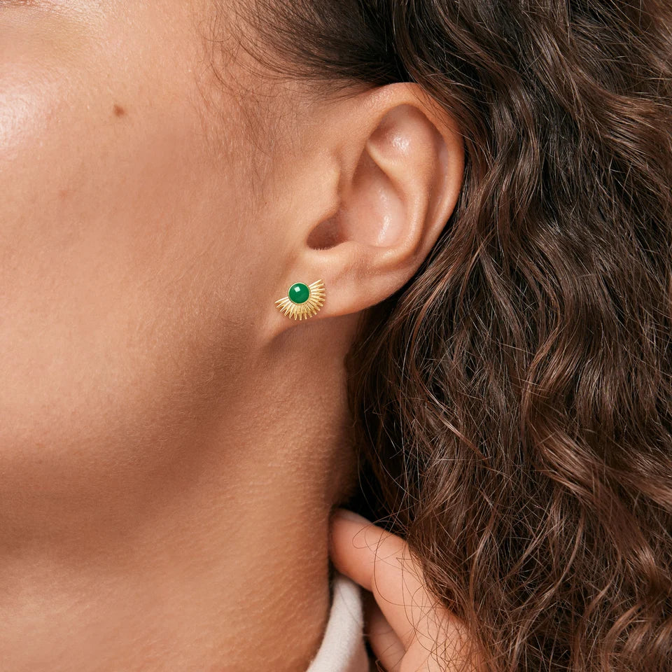 Enamel Ohrstecker Petrol Green - Gold