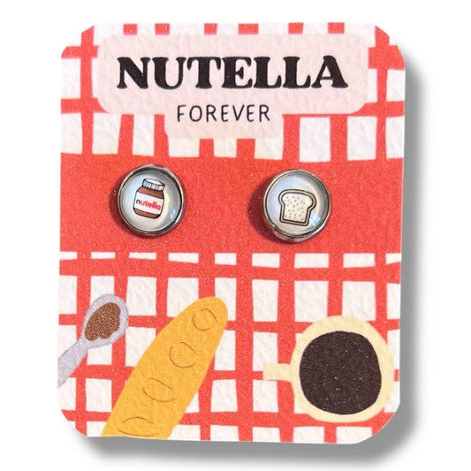 Nutella Kinderohrringe mit der Aufschrift „nutella: the only reason to buy bread!“