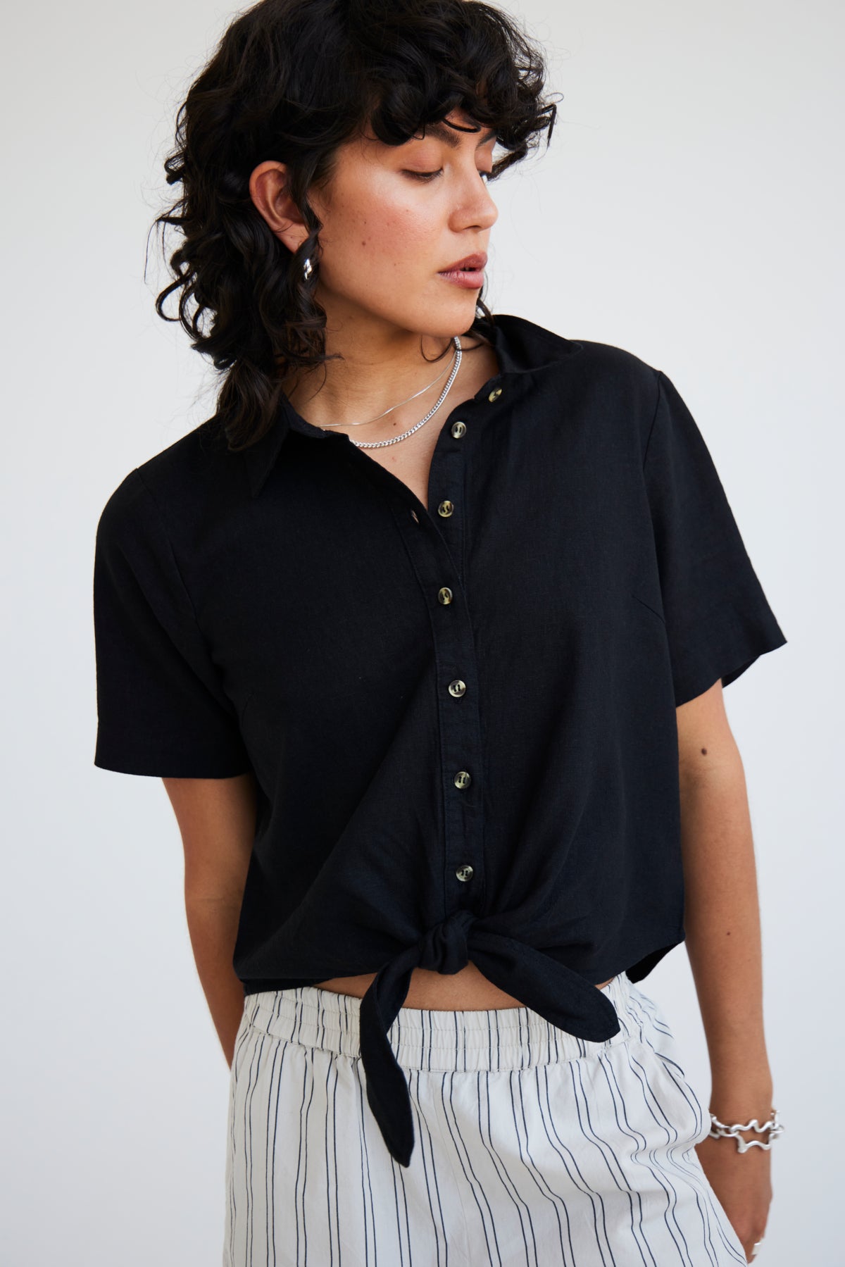 ICHI Lino blouse short sleeve