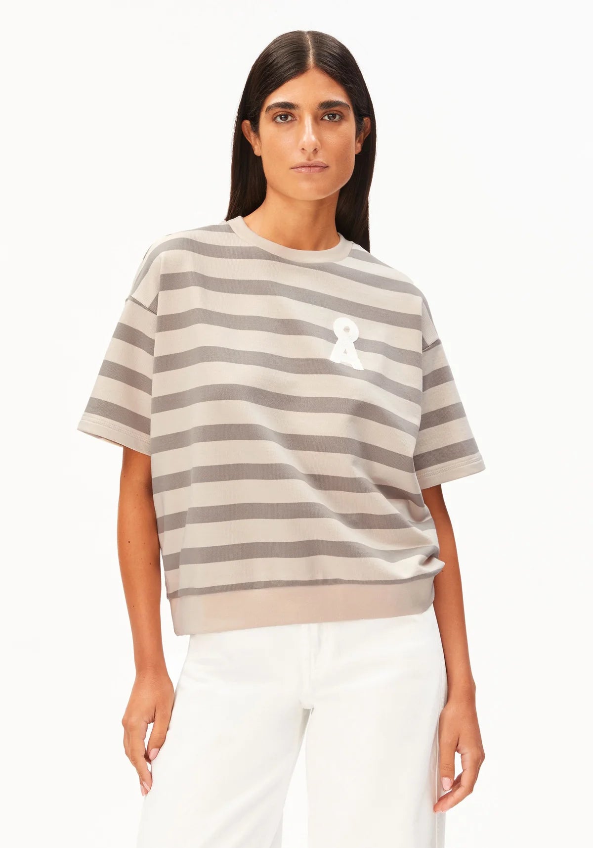 Armedangels Bamikaa Stripe Sweat - Undyed Seal Grey