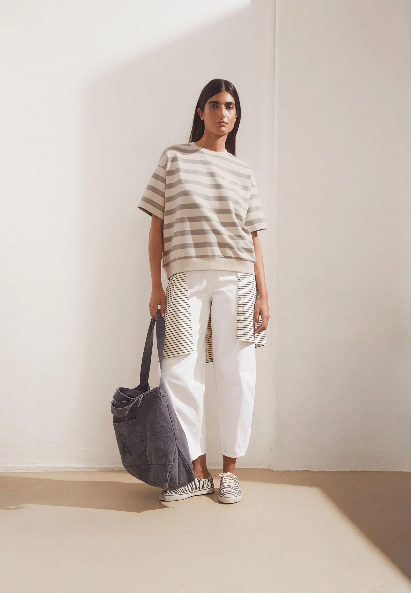 Armedangels Bamikaa Stripe Sweat - Undyed Seal Grey