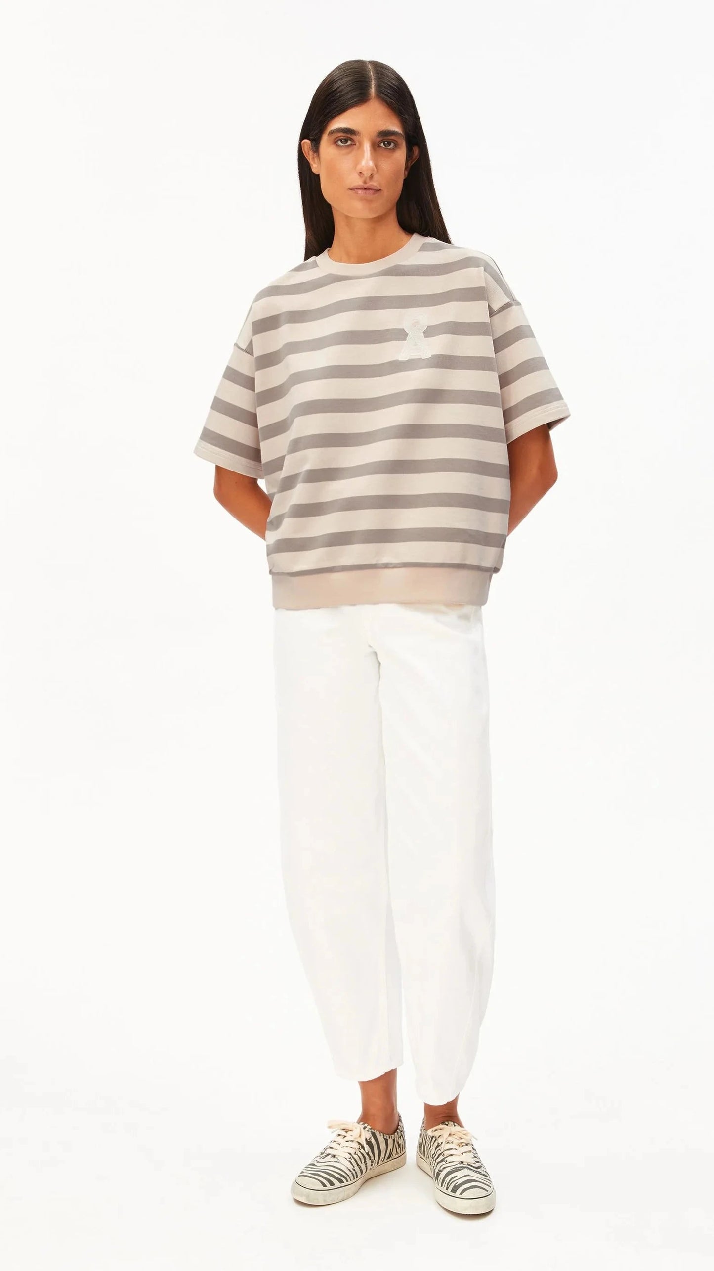 Armedangels Bamikaa Stripe Sweat - Undyed Seal Grey