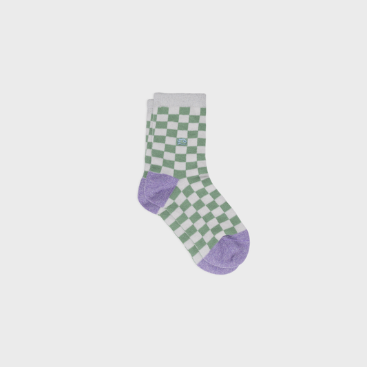 Mädchensocken mit Karomuster - Weiß und Grün