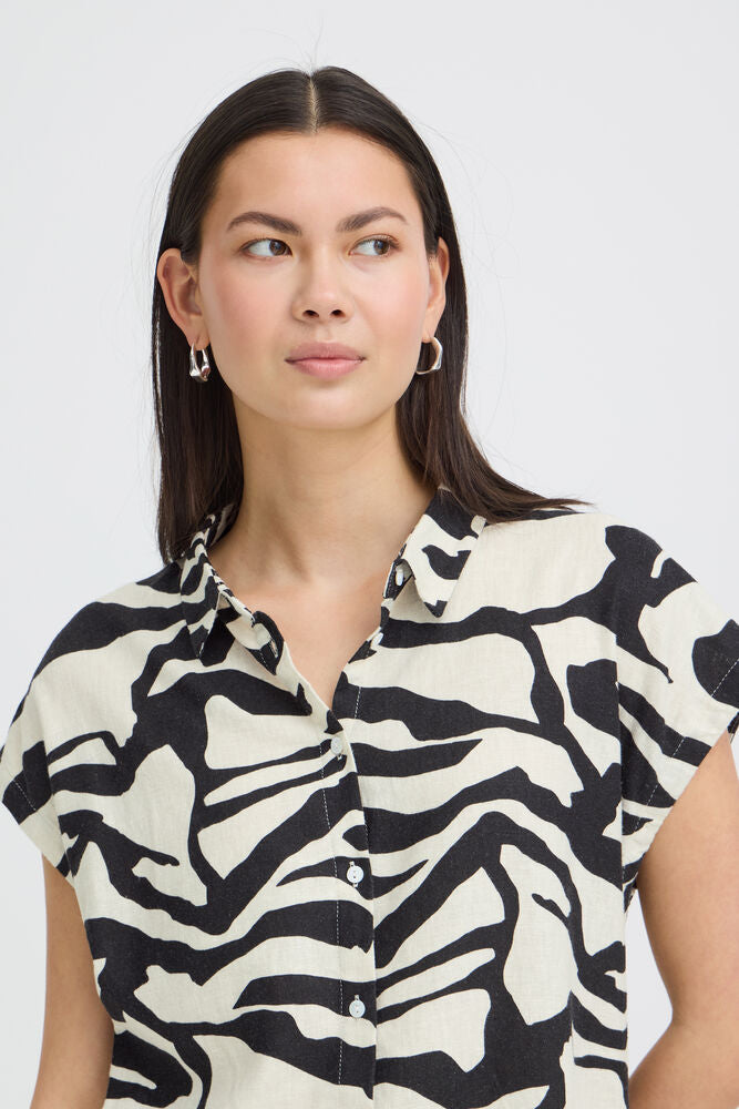 ICHI Lino blouse short sleeve