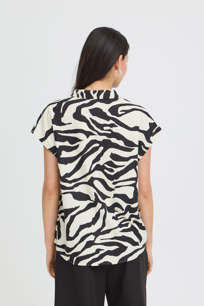 ICHI Lino blouse short sleeve