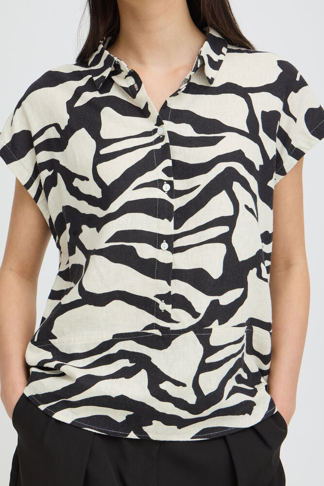 ICHI Lino blouse short sleeve