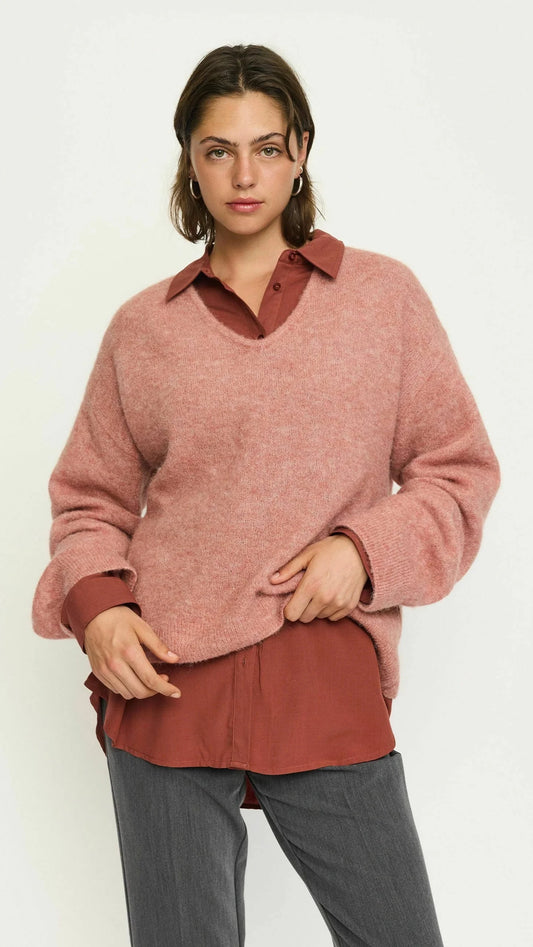 Soft Rebels Allison V Pullover - Rose Dawn Melange