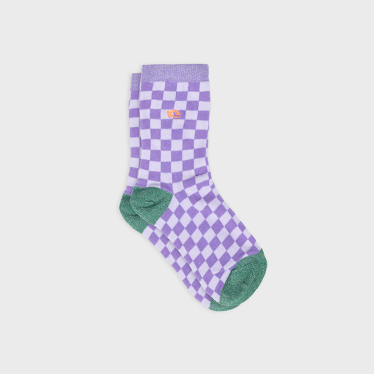 Gekämmte Baumwollsocken mit Karomuster - Mehrfarbig Violett