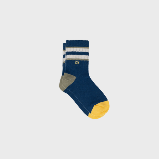 Retro-Jungensocken - Blau, khaki-gestreift und weiß