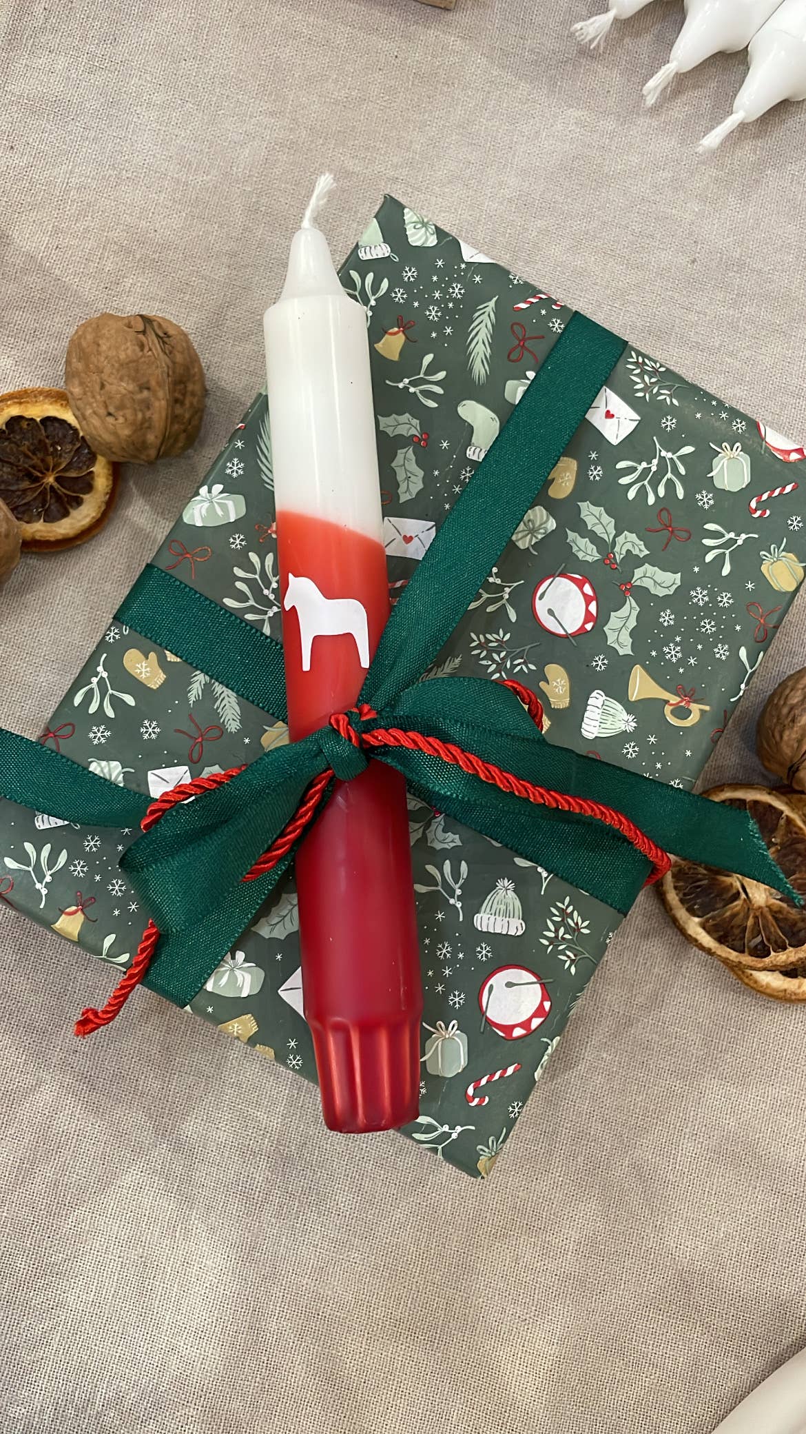 Dip Dye Kerzen - Dala Pferd weiß-rot