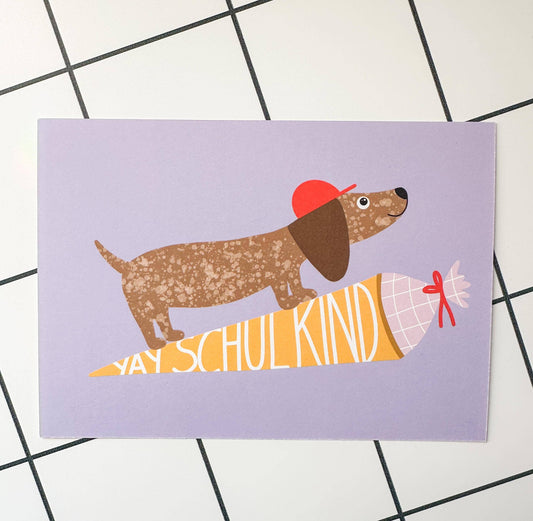 Postkarte Yay Schulkind Dackel