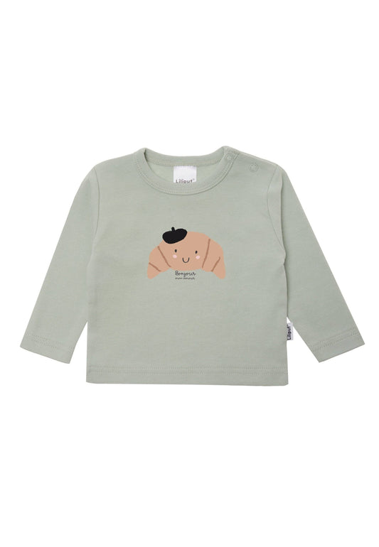 Langarmshirt in schilf mit Print Croissant