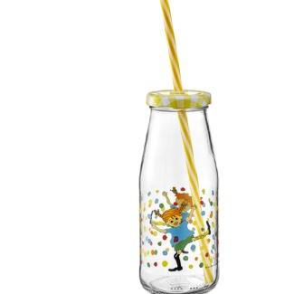 Muurla glass bottle with lid &amp; straw Pippi Longstocking - 450ml