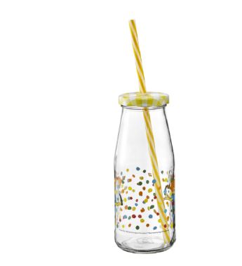 Muurla glass bottle with lid &amp; straw Pippi Longstocking - 450ml