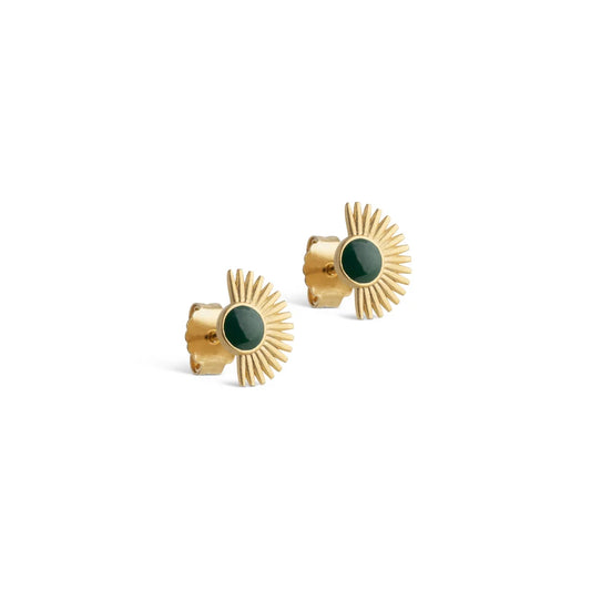 Enamel Ohrstecker Petrol Green - Gold