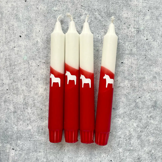 Dip Dye Kerzen - Dala Pferd weiß-rot