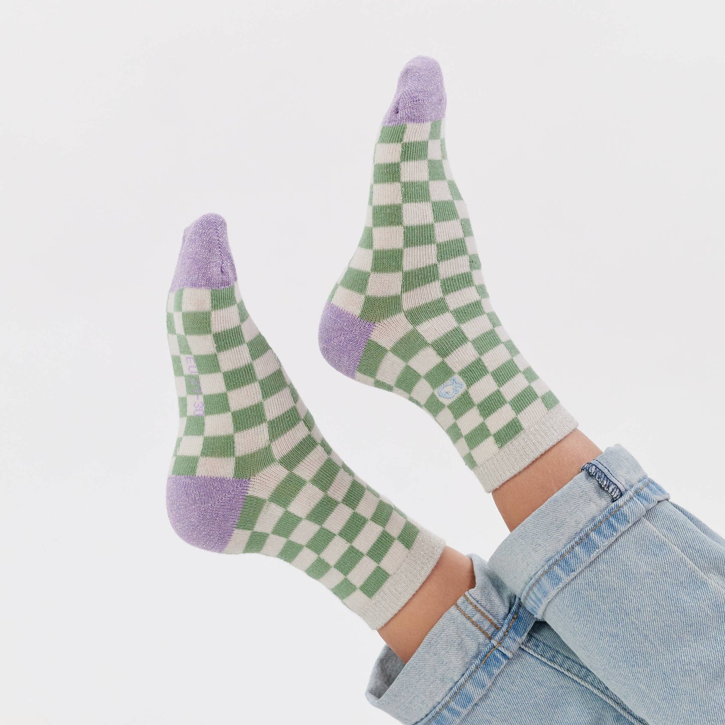 Mädchensocken mit Karomuster - Weiß und Grün