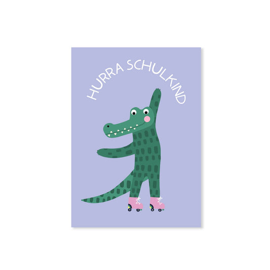 Postkarte HURRA SCHULKIND Krokodil