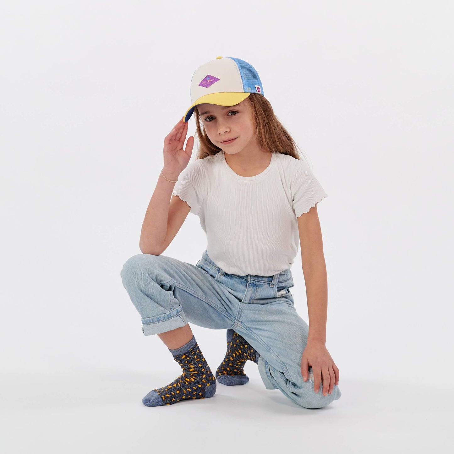 Kinder-Trucker-Cap aus Baumwolle - Ecru und Blau