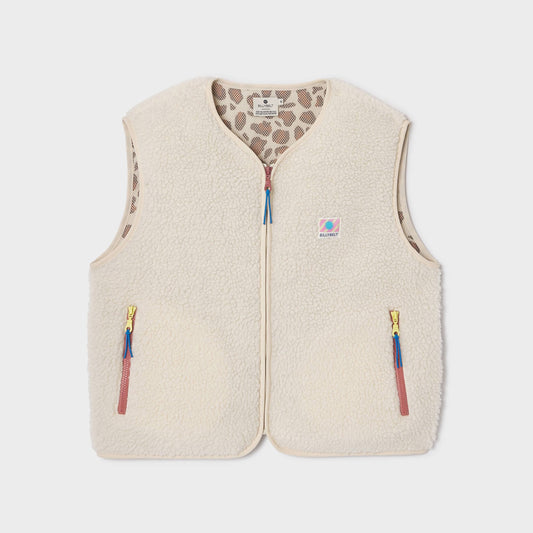 Ärmellose Damen-Sherpa-Jacke mit Reißverschluss - Elfenbein