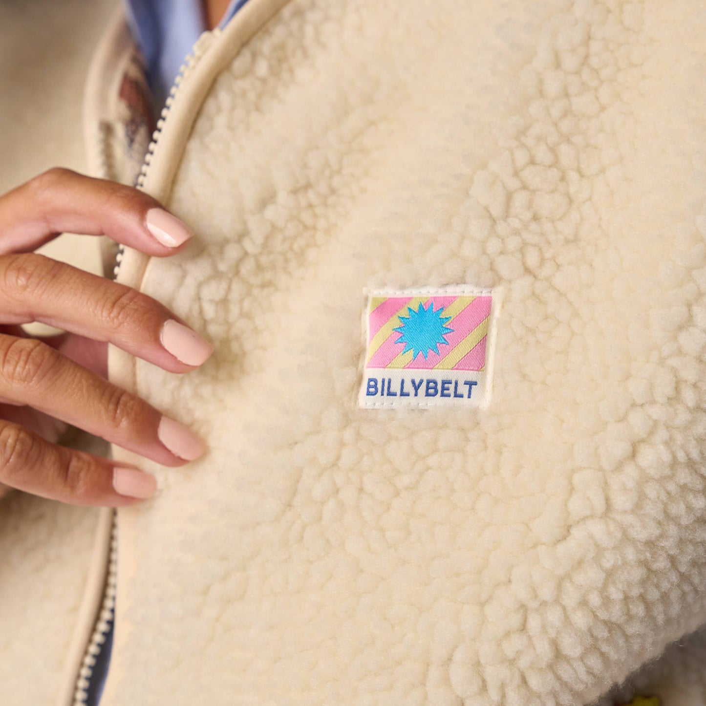 Ärmellose Damen-Sherpa-Jacke mit Reißverschluss - Elfenbein
